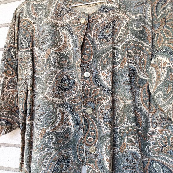 Vintage 60s Bolero Jacket Dress Topper 41"B Paisley Brown Green London Lassie - Picture 3 of 16